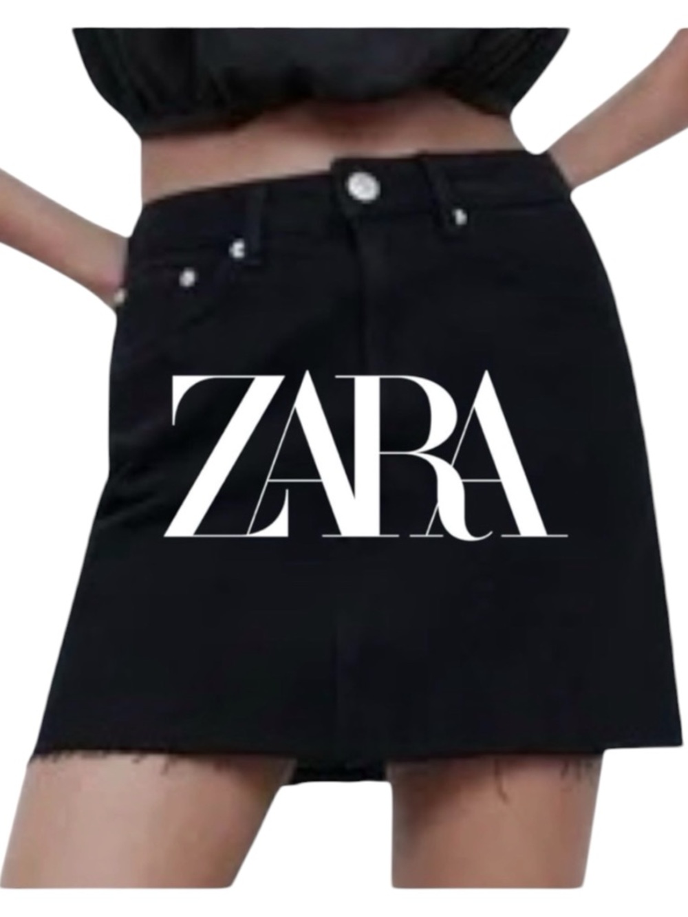 Zara Black Raw Hem Denim Mini Skirt (S)